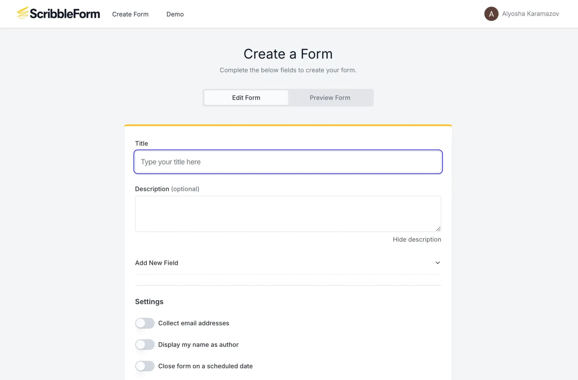 Screenshot of the form maker tool, showcasing a user-friendly interface for creating forms